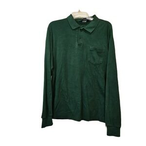 Vintage Lands' End Men's‎ Large 100% Cotton Made In USA Green Long Sleeve Polo